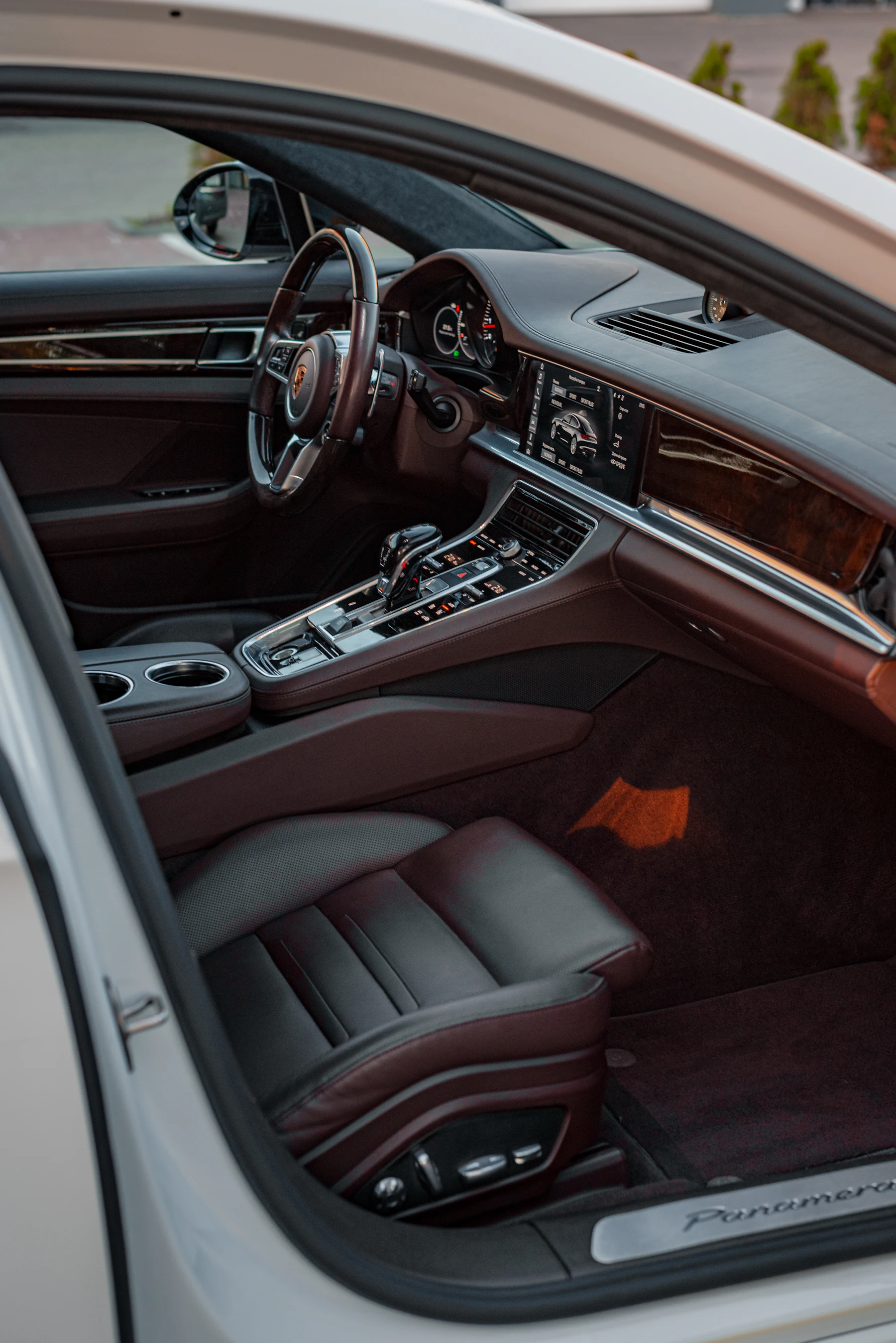 Clean leather interior and dashboard of a sports car